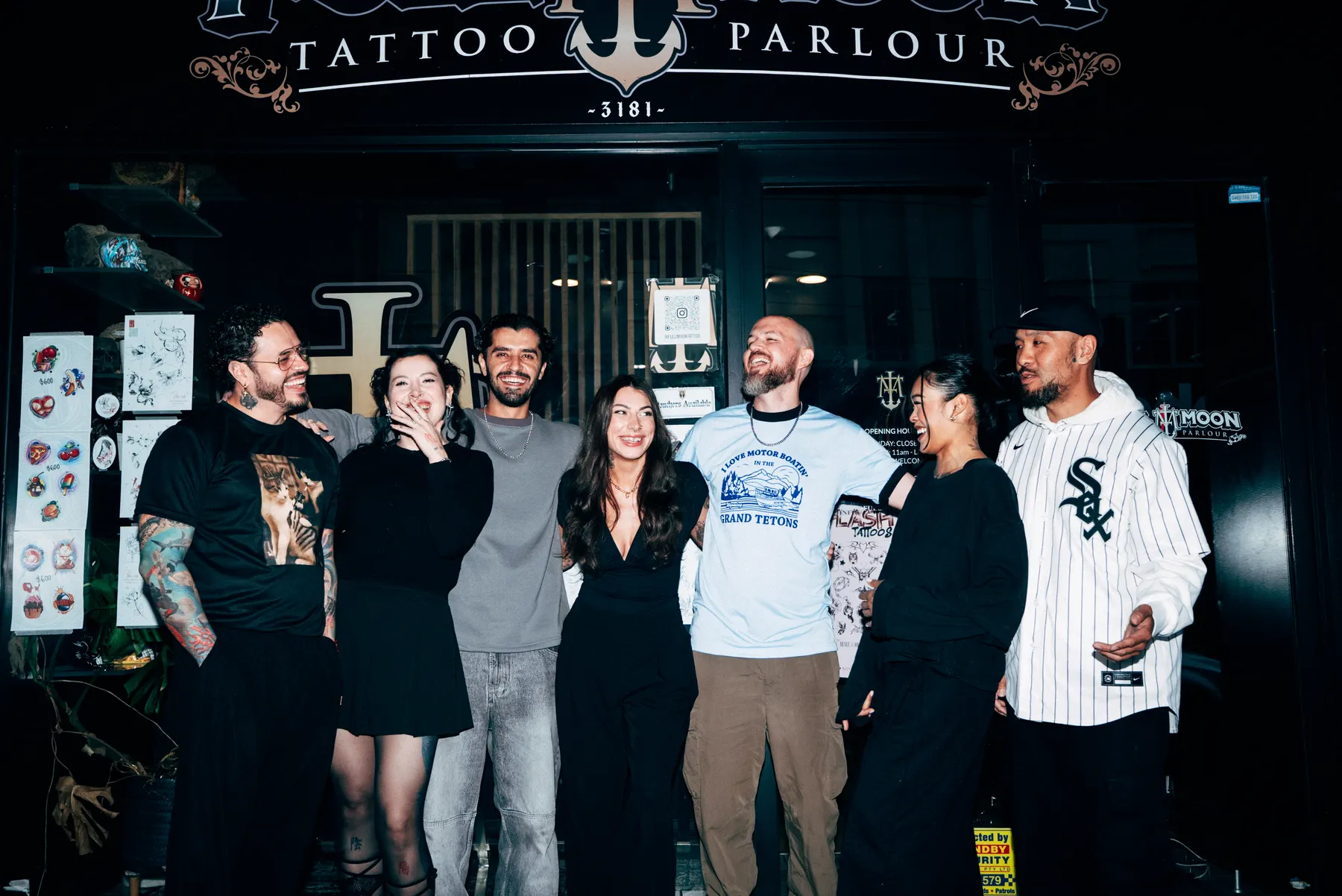The Full Moon crew out the front of the parlour